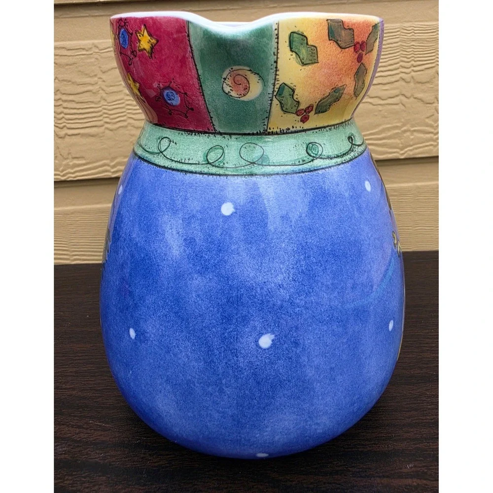 Sango Sweet Shoppe Christmas Snowman Pitcher Sue Zipkin 8 Inch 0977-112 Blue